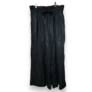 Wide Leg Cropped Drapey Paper Bag Waist Lyocell Black Soft Palazzo Pants M 8-10